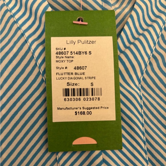 Lilly Pulitzer Silk Moxy Top - Flutter Blue Lucky Diagonal Stripe - Picture 3 of 3